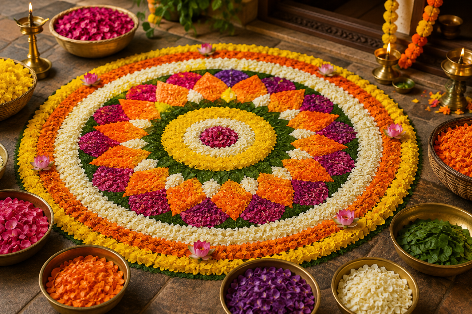 Onam Pookalam Flowers: Traditional Flowers, Names & Decoration Ideas