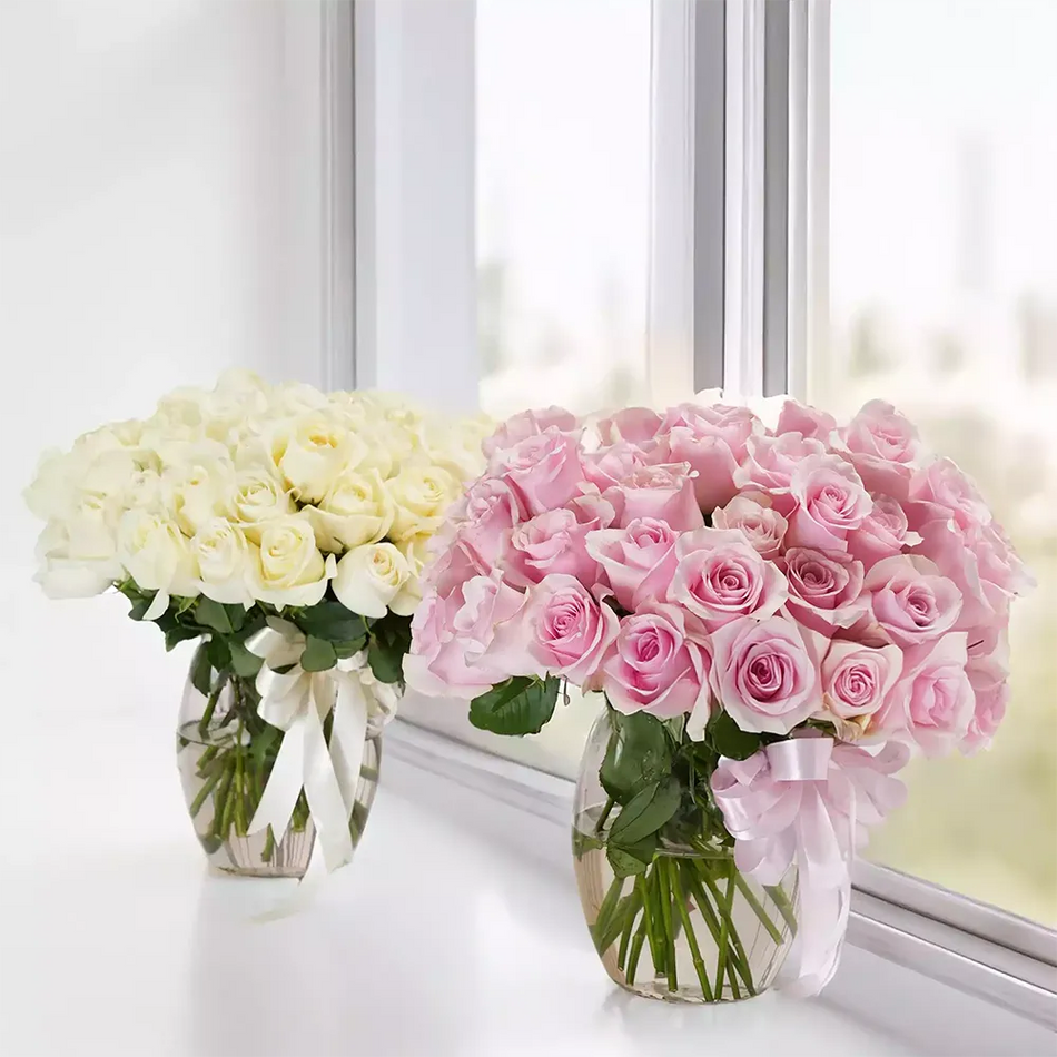 Twins of White & Pink Roses Twist