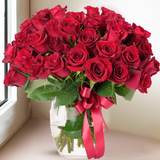 Magical Red Roses in Glass Vase