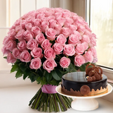 Perfection Pink Roses with chocolate cake