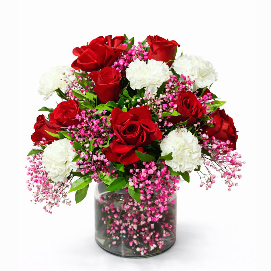 Crimson Grace Rose & Carnation Arrangement