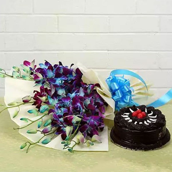 Orchids Rose N Chocolate Cake