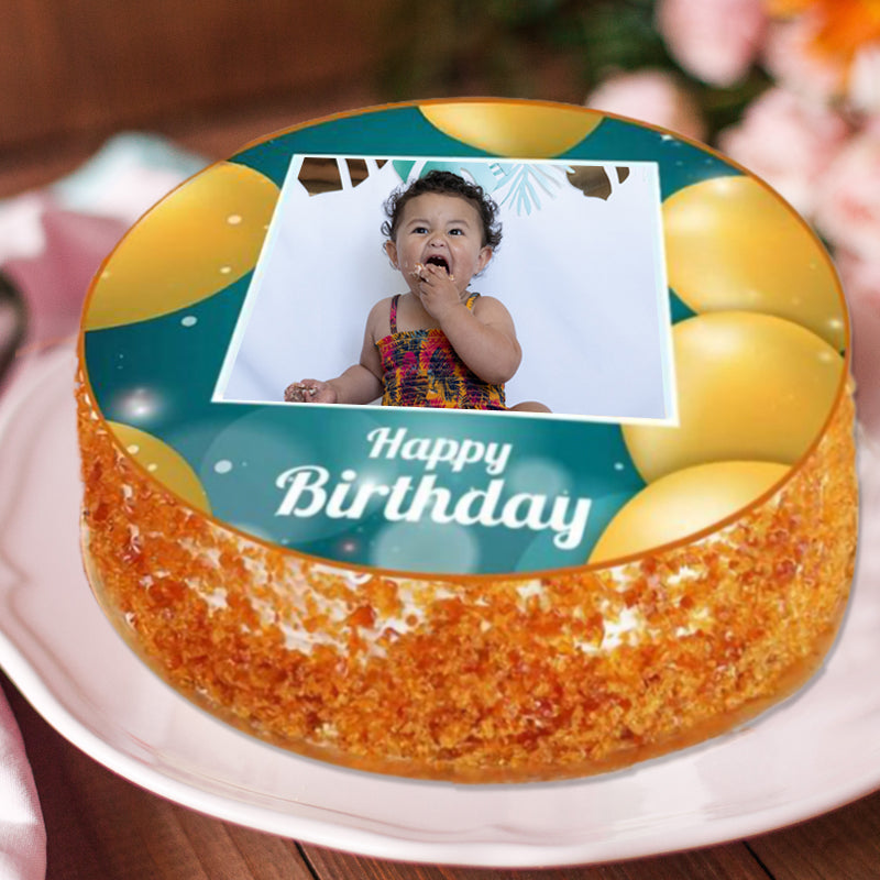 Butterscotch Birthday Photo Cake