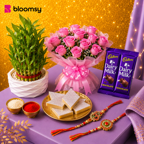 Prosperity & Pink Blooms Rakhi Hamper