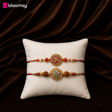 Red Thread Om Rakhi Set