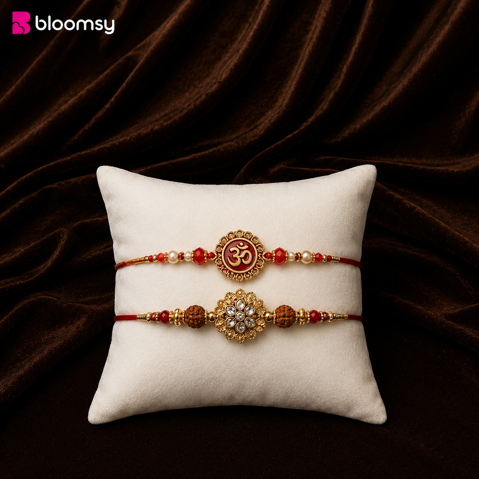 Red Thread Om Rakhi Set