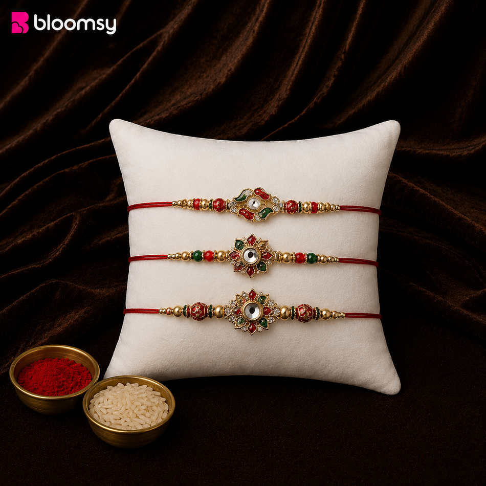 Red and Green Rakhi Trio
