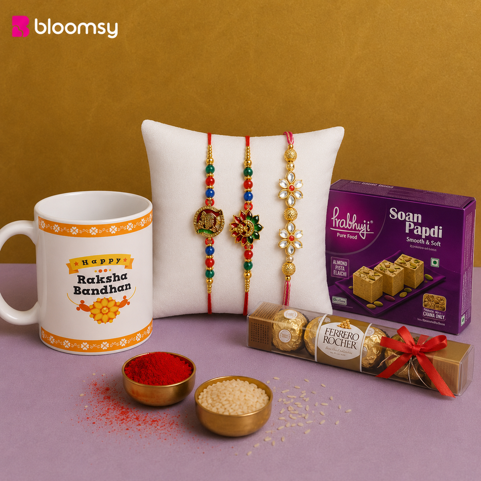 Radiant Trio Rakhi Set