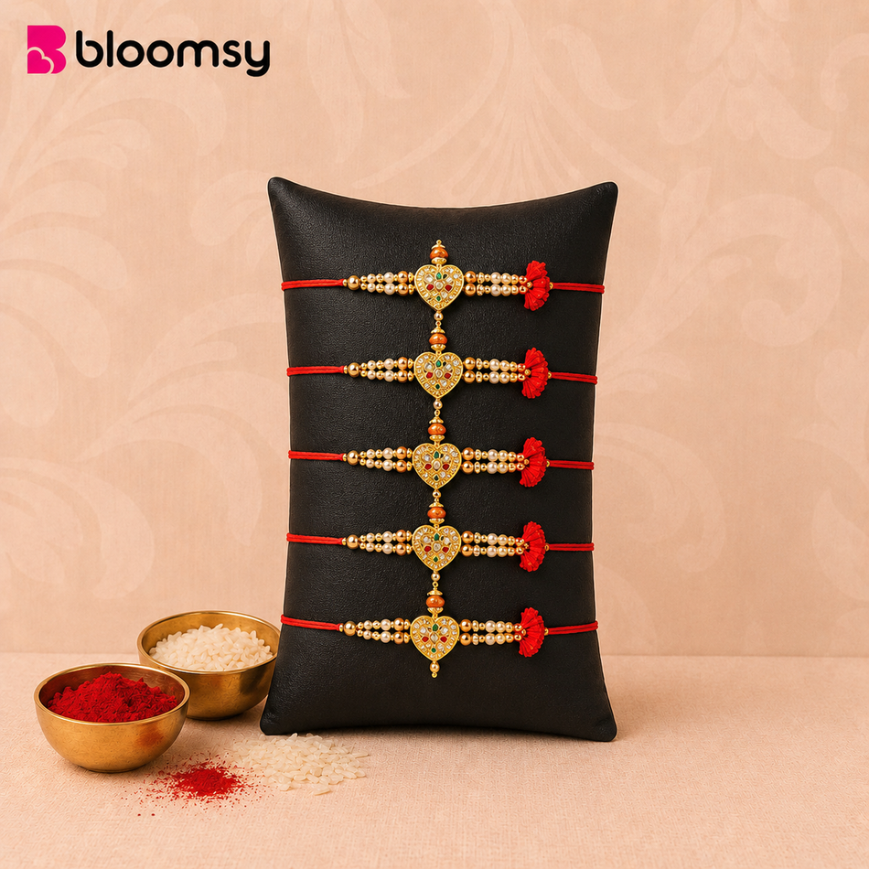 Heart Motif Pearl Rakhi Set