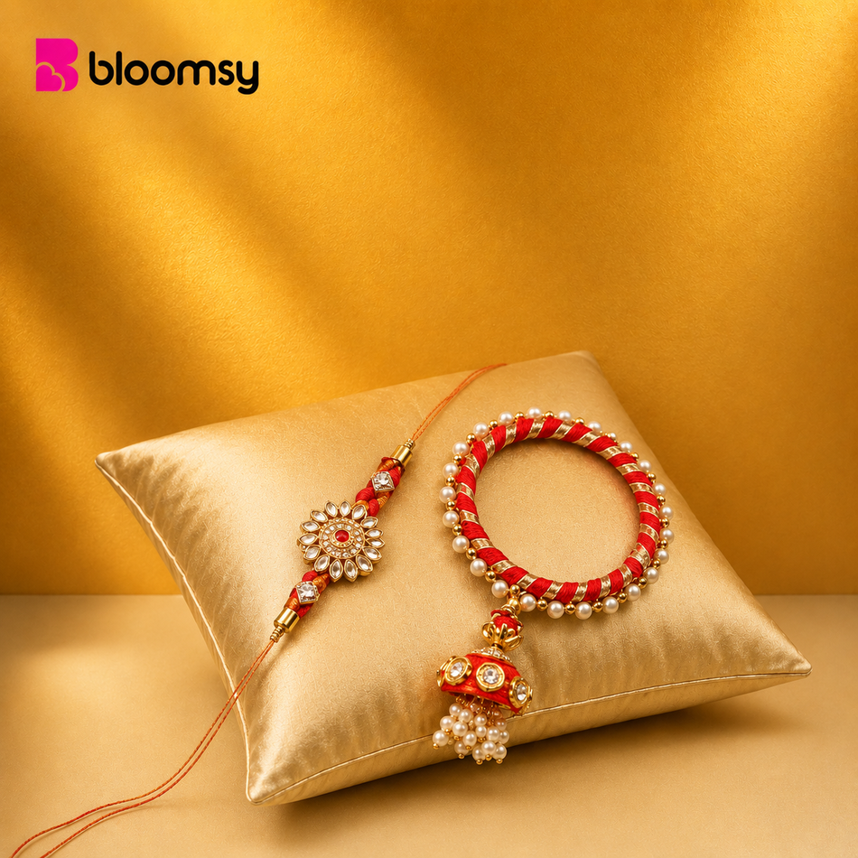Crystal Pearl Rakhi Pair