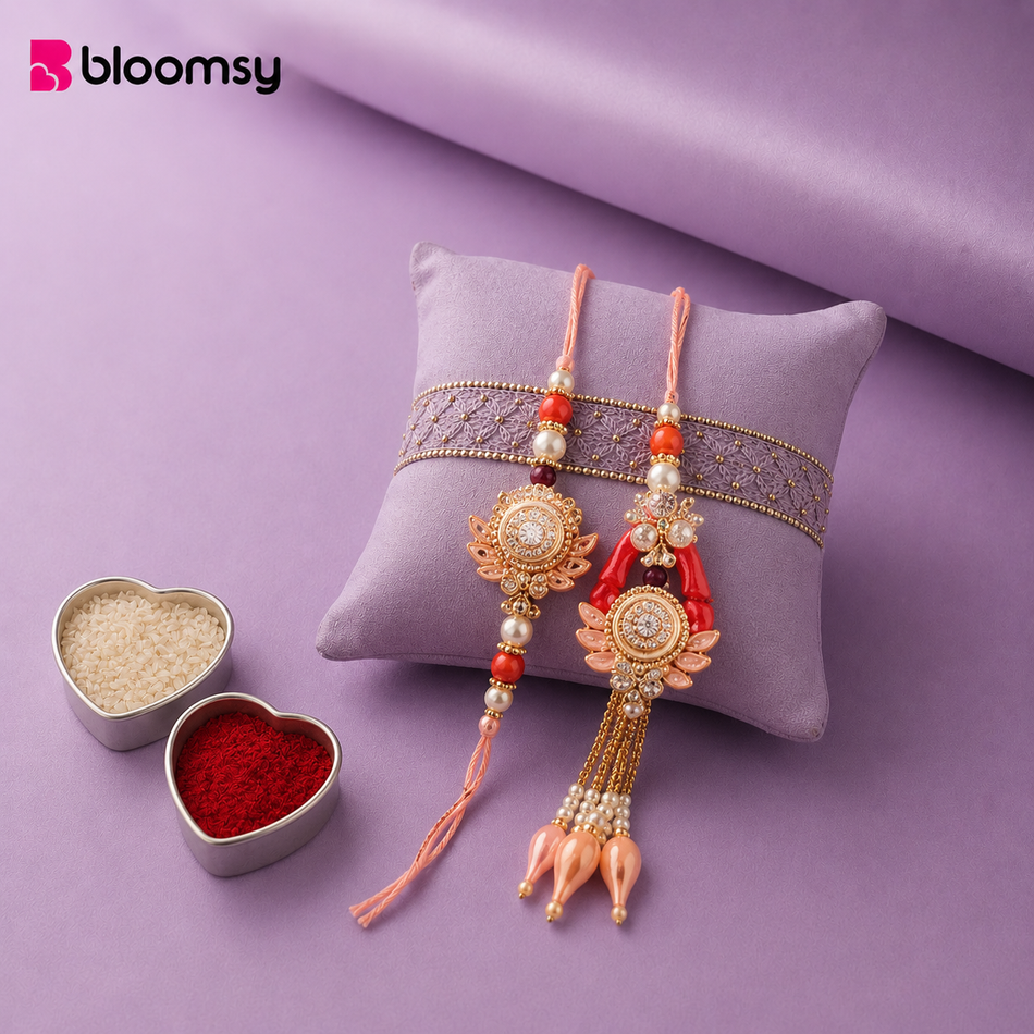 Peach Pearl Rakhi Pair