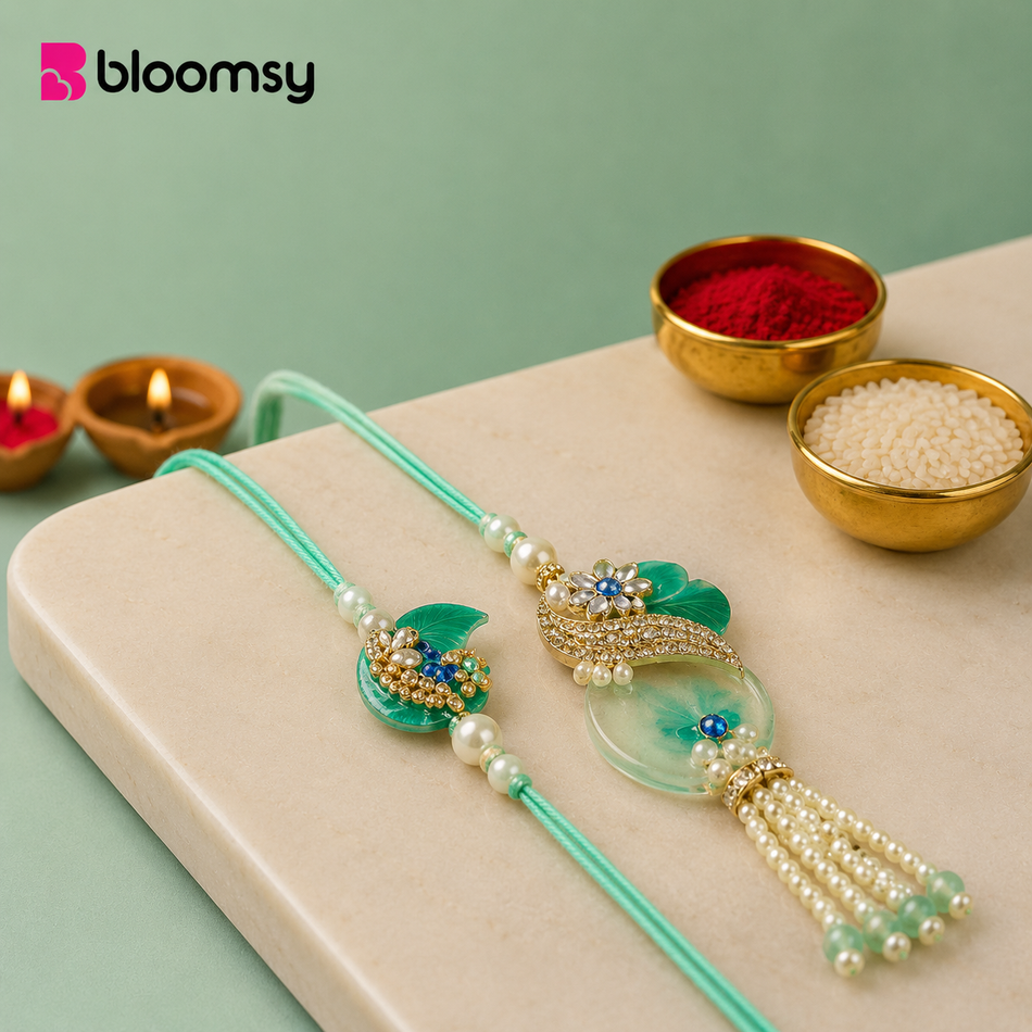 Turquoise Pearl Rakhi Jodi