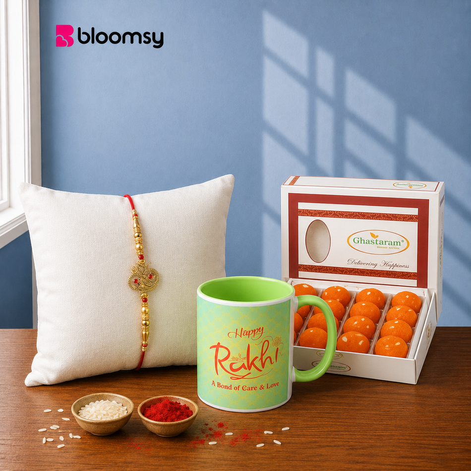 Golden Red Rakhi Mug Set
