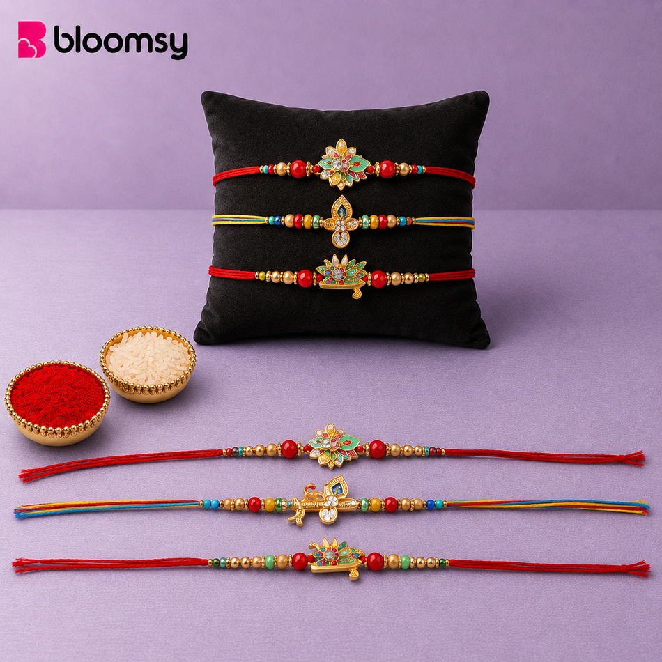 Colourful Motif Rakhi Trio