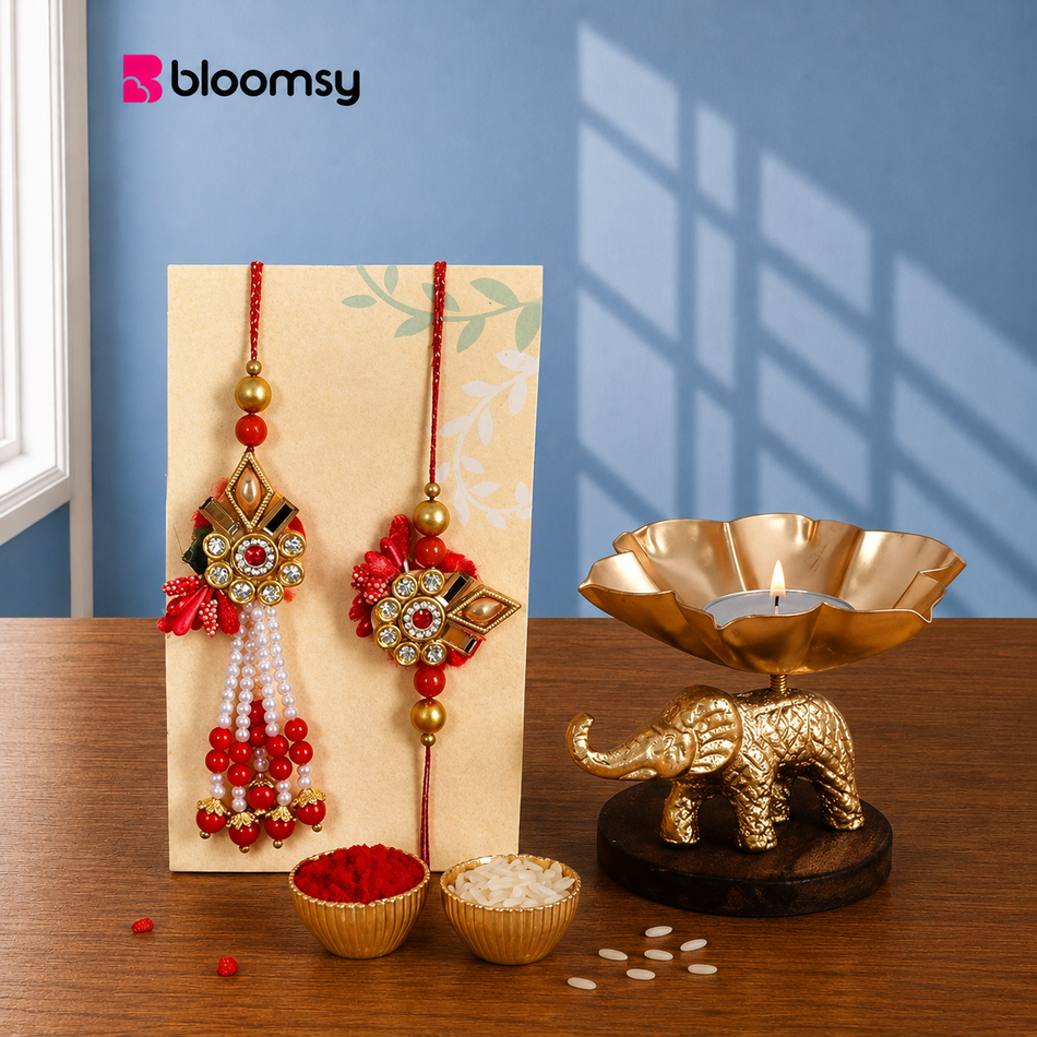 Red Pearl Charm Rakhi Pair
