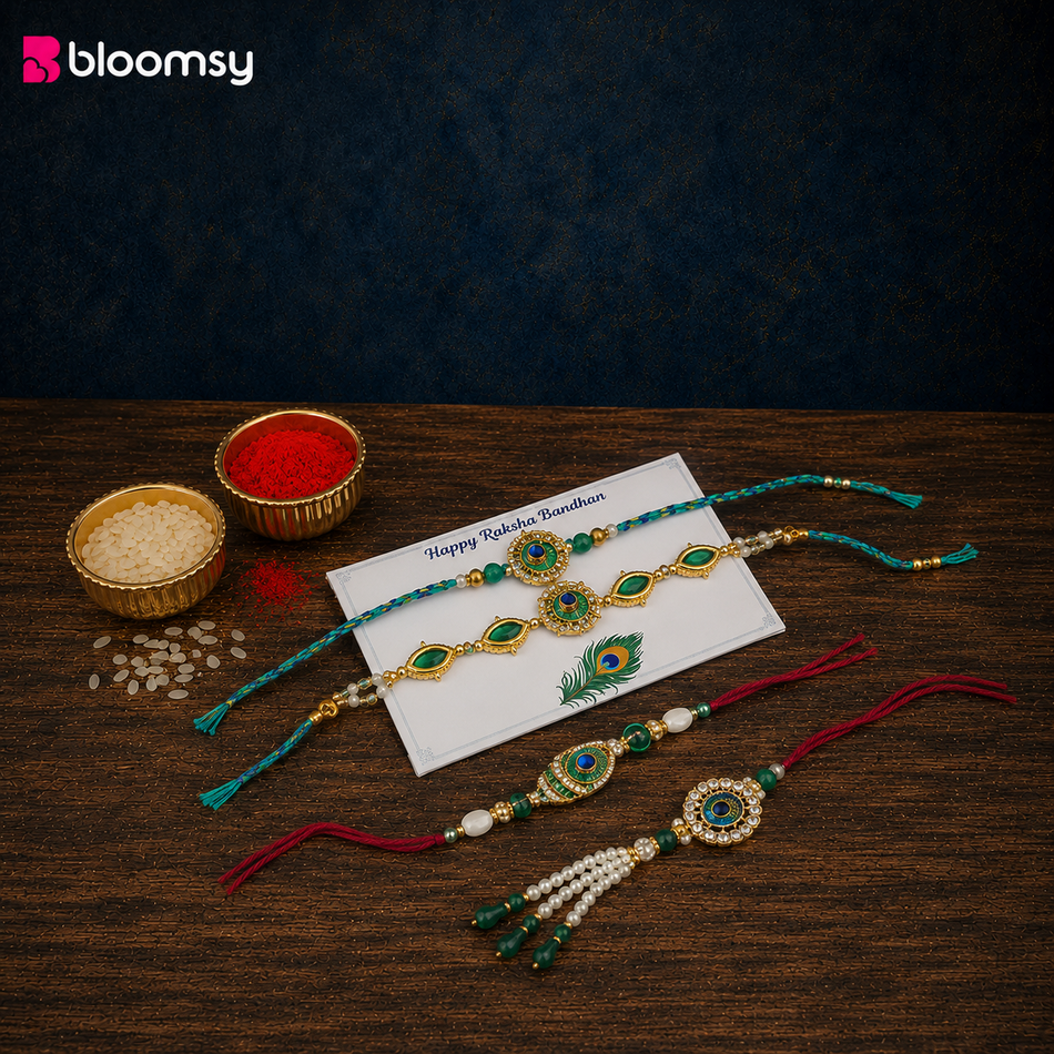 emerald charm rakhi set