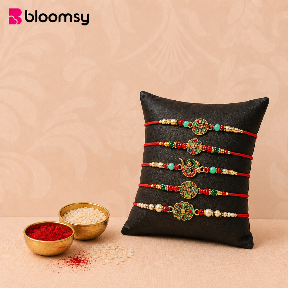 Colourful Red Thread Rakhi Set