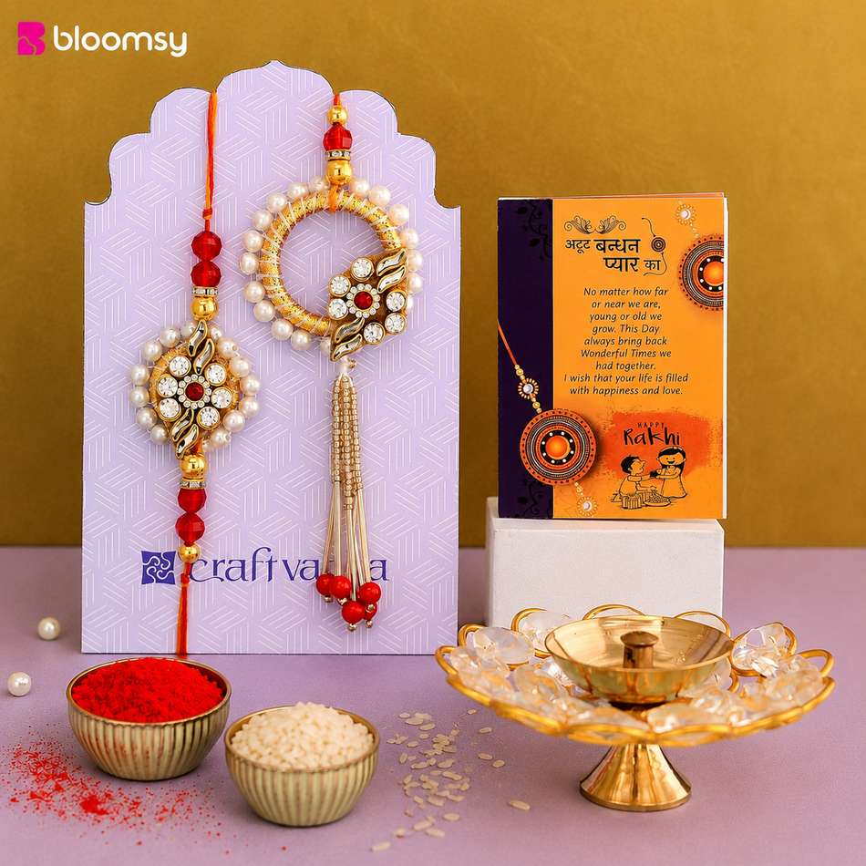 Red Pearl Motif Rakhi Pair