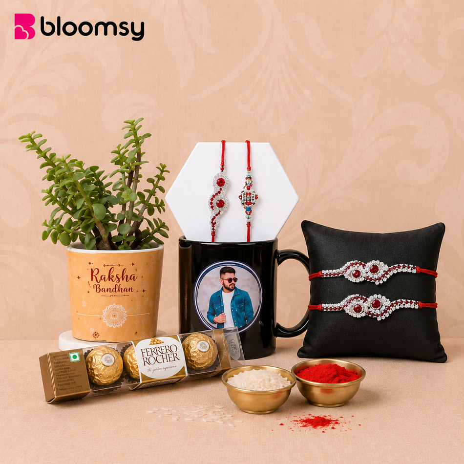 Red Sparkle Rakhi Set