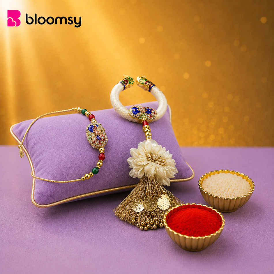 Floral Tassel Rakhi Jodi