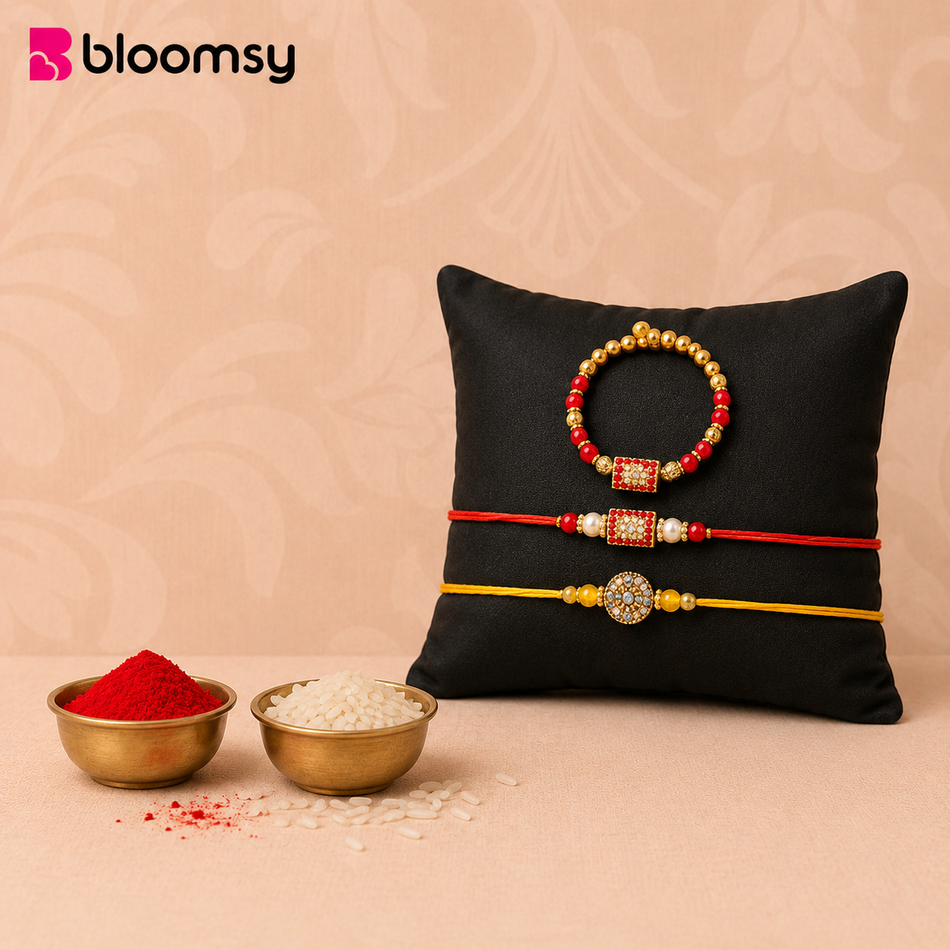 Beaded Trio with Red Threads
