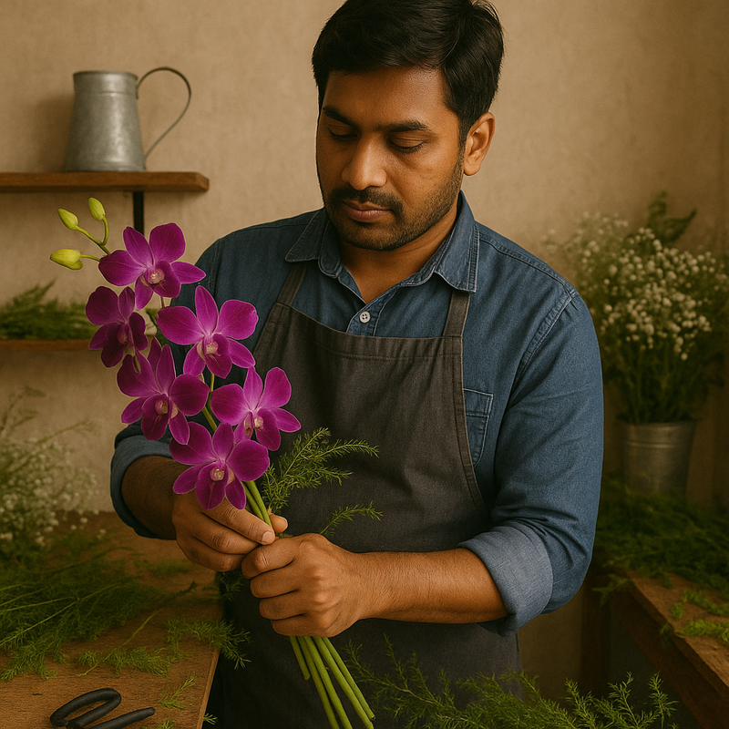 orchid bouquet making