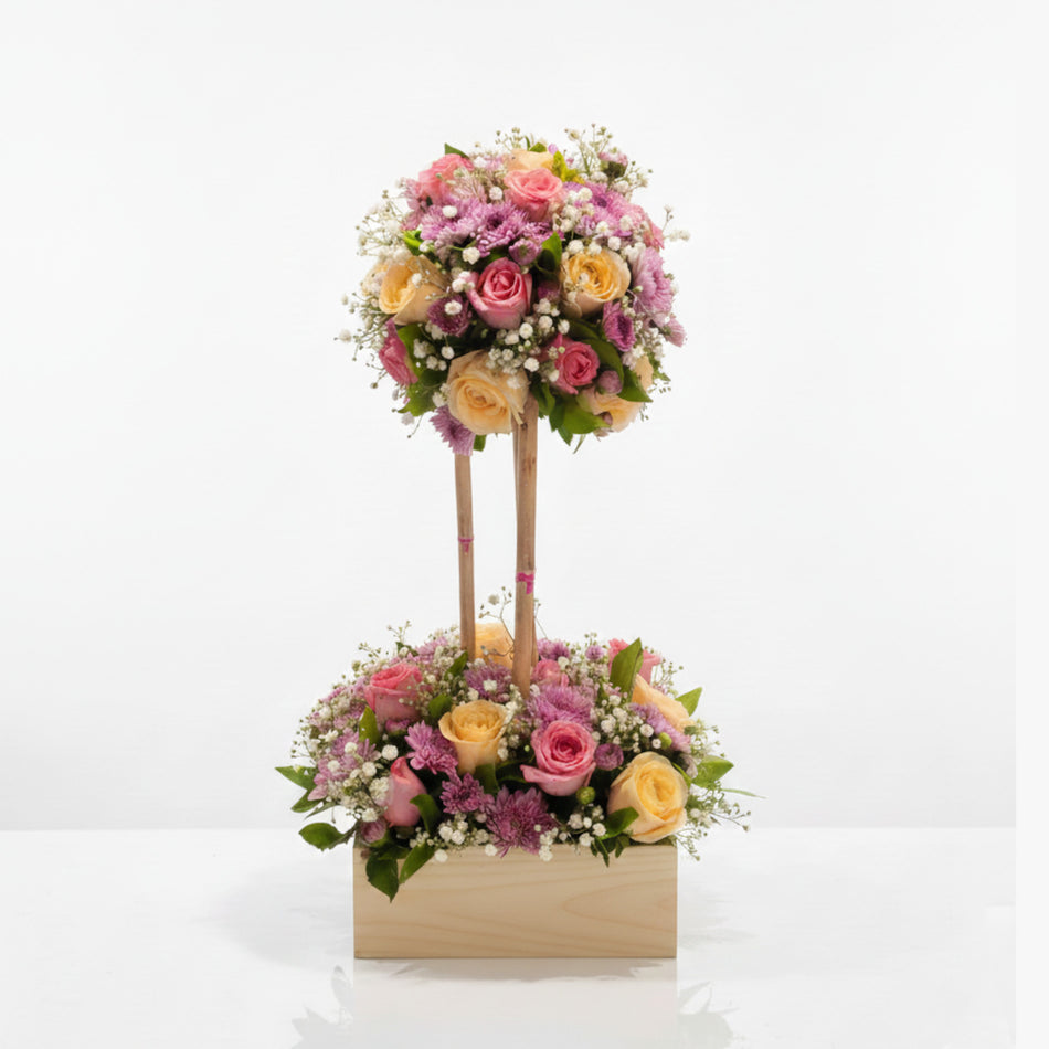 Soft Petals Statement- mixed flowers tall arrangement