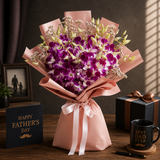 Elegant orchid Father’s Day bouquet with premium pink wrapping